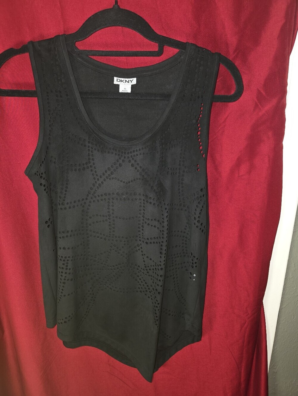 DKNY Black Laser Cut Asymmetric Tank Top Size XS